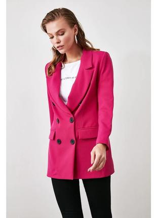 Пиджак жакет двубортный розовый фуксия