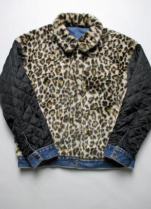 Куртка/шерпа levis/левис leopard reversible sherpa-lined denim trucker jacket4 фото