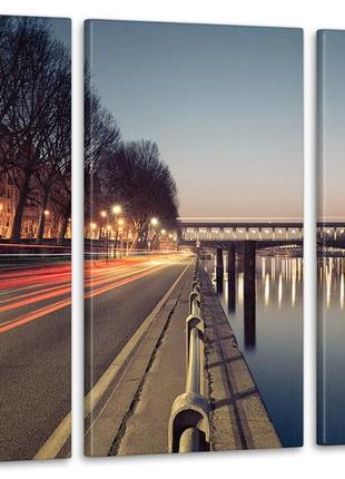 Модульная картина ночной париж аrt-104_3а с лаковым покрытием