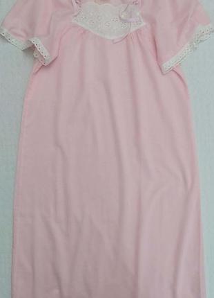 Рубашка ночная, розовая, винтаж, прошва