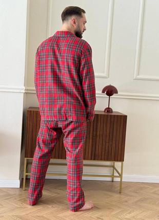 Тепла чоловіча піжама костюм домашній преміум фланель червона клітинка4 фото