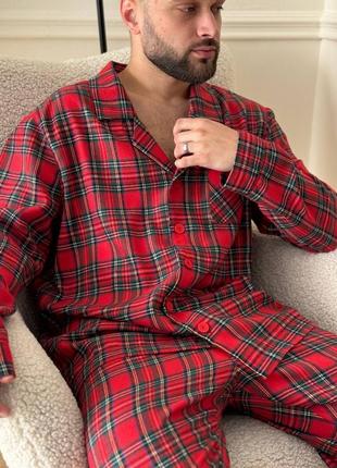 Тепла чоловіча піжама костюм домашній преміум фланель червона клітинка9 фото