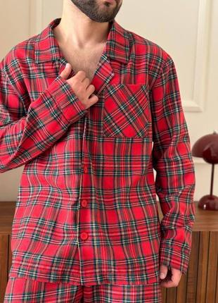 Тепла чоловіча піжама костюм домашній преміум фланель червона клітинка6 фото