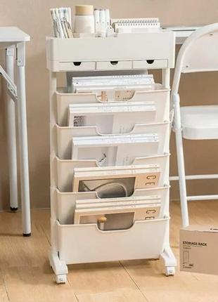 Пластиковая этажерка на колесиках для хранения журналов, узкая полочка на колесах органайзер для книг
