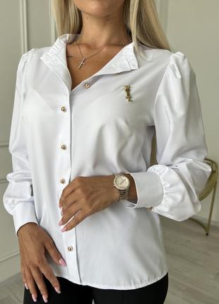 Женская белая блуза, блузка на пуговицах в стиле ysl, рубашка