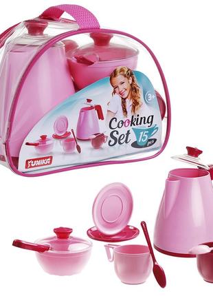 Набор посуды cooking set, 15 предметов, розовый, в сумке 22*16*2см, тм юника, украина