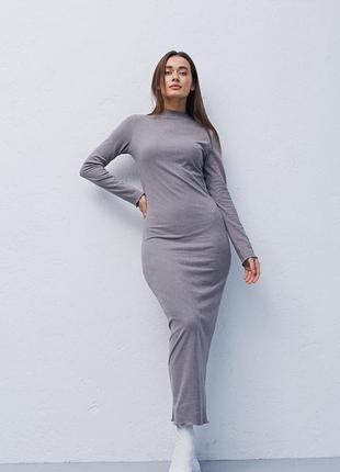 Довга сукня-футляр сірого кольору5 фото