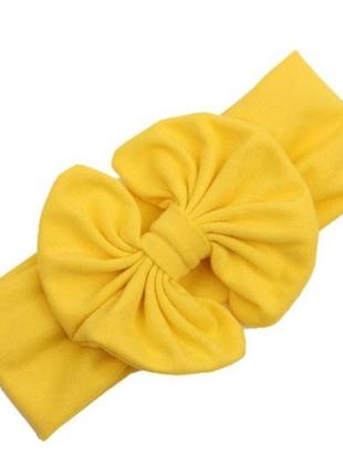 Широкая детская повязка желтая - ширина резинки 5см, окружность 40-54см, цветок 12см