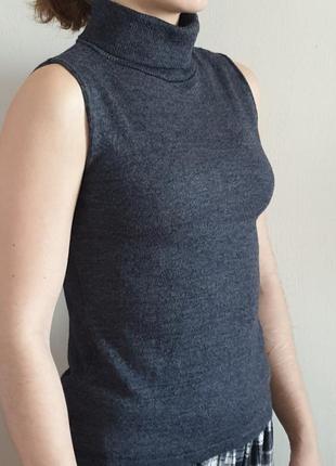 Серая меланжевая водолазка гольф без рукавов шерсть и вискоза3 фото
