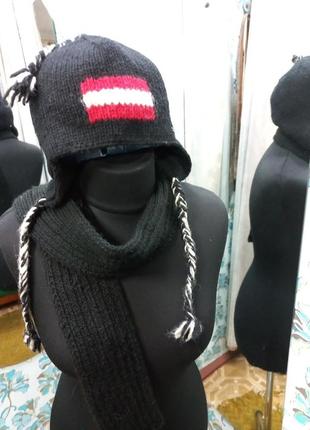 Шерстяной шерстяной комплект шапка+шарф крупной вязки capo.