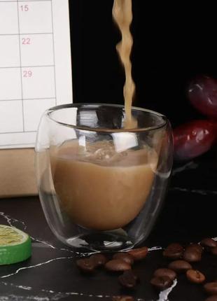 Скляні кавові кружки стакани з подвійним дном скляна чашка5 фото