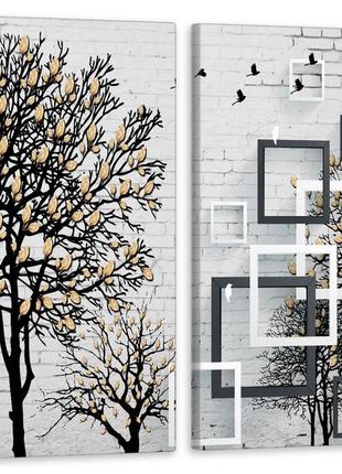 Модульная картина в гостиную / спальню  дерево золоте листя tlv-2_053 с лаковым покрытием