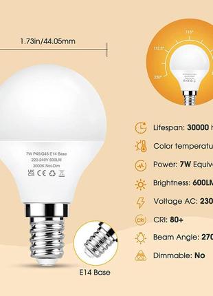 Світлодіодні лампи e14,7 вт p45/g45 цоколь e14 теплий білий 4шт