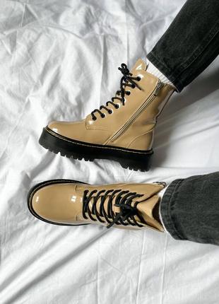 Ботинки зимние женские dr.martens jadon beige "мех" мартенсы на меху бежевые2 фото