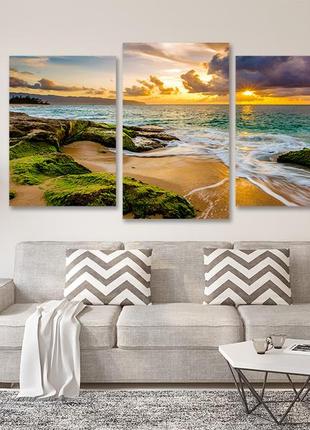 Модульная картина в гостиную / спальню захід сонця art-527 3 с лаковым покрытием