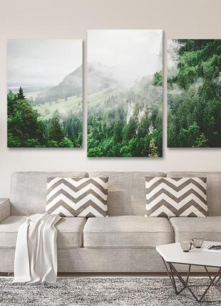 Модульна картина у вітальню/ спальню  гори в тумані  art-604_3 з лаковим покриттям2 фото