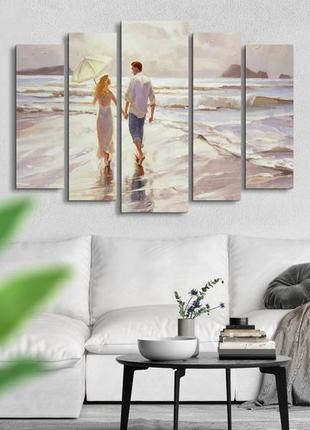 Модульная картина в гостиную / спальню влюбленная пара у моря art-241 5 ( 80х118см )...