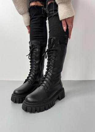 Черные высокие  ботинки берцы,кожа зима