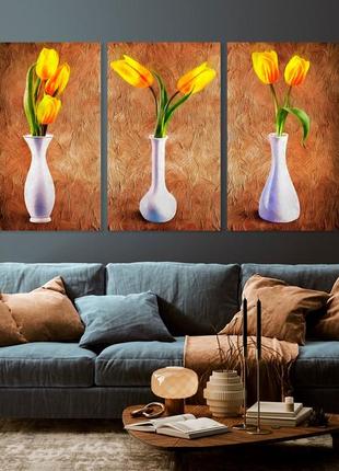 Модульна картина у вітальню/ спальню тюльпани   art-234_3a з лаковим покриттям3 фото