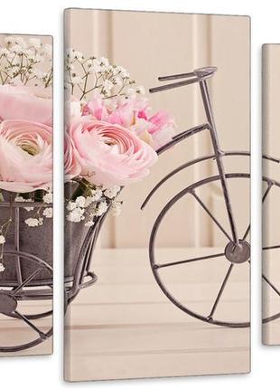 Модульна картина у вітальню/ спальню квіти у велосипеді  art-540_3 з лаковим покриттям