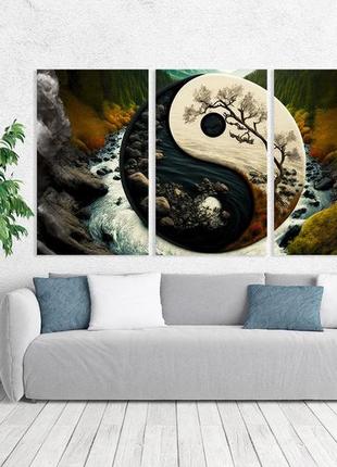 Модульная картина в гостиную / спальню інь-янь art-114 3a с лаковым покрытием