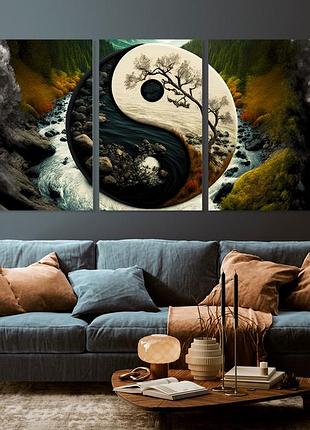 Модульная картина в гостиную / спальню інь-янь art-114 3a с лаковым покрытием