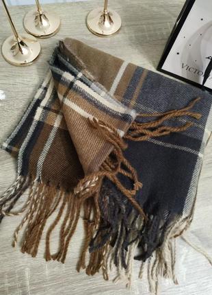 Теплий шарф в літинку шарфик картатий палантин широкий довгий об'ємний6 фото