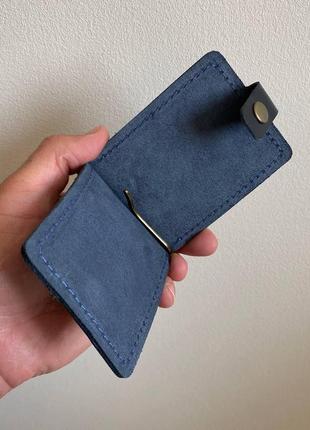 Чоловічий гаманець затискач для грошей карток купюр синій classic blue4 фото
