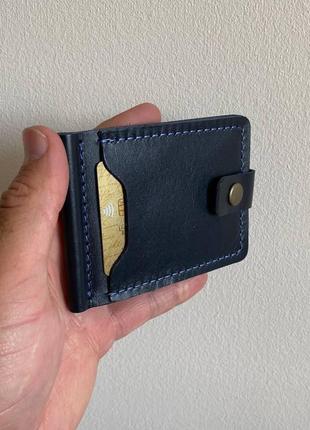 Чоловічий гаманець затискач для грошей карток купюр синій classic blue2 фото
