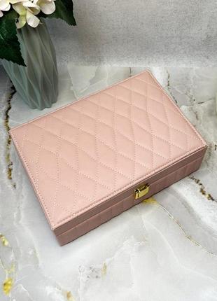 Большая розовая шкатулка для украшений из экокожи