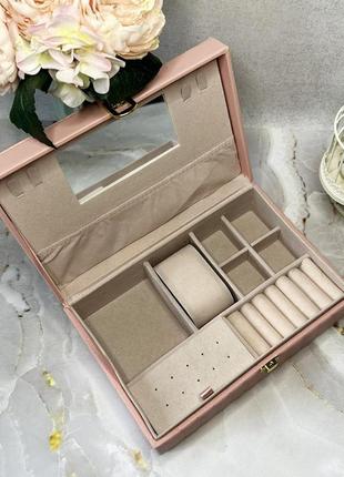 Большая розовая шкатулка для украшений из экокожи