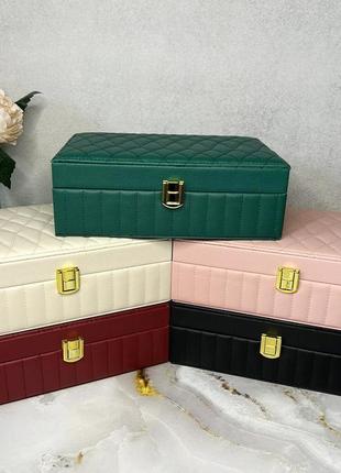 Большая розовая шкатулка для украшений из экокожи