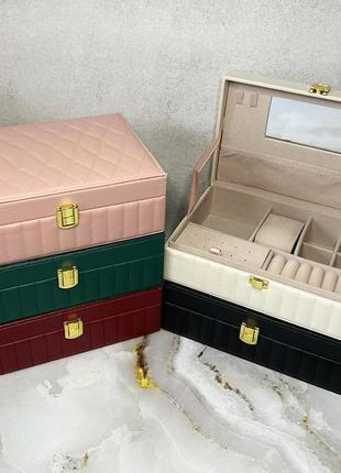 Большая розовая шкатулка для украшений из экокожи