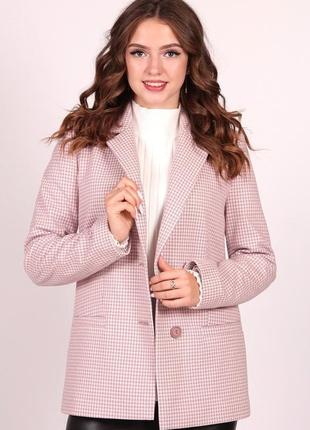 Пиджак удлиненный женский пудровый принт гусиная лапка классический  с двумя карманами кашемир на пуговицах2 фото