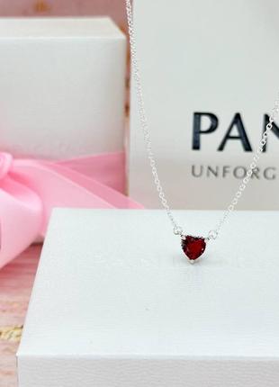 Серебряное ожерелье «красное сердце» пандора5 фото
