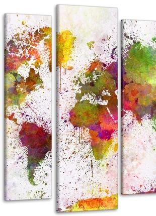 Модульна картина у вітальню / спальню барвиста карта світу art-474_5 ( 80х118см ) з лаковим покриттям