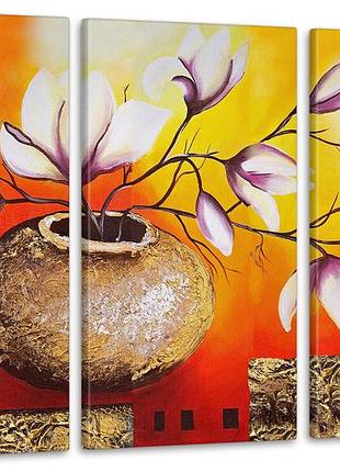 Модульная картина абстракция магнолия аrt-221_3а с лаковым покрытием
