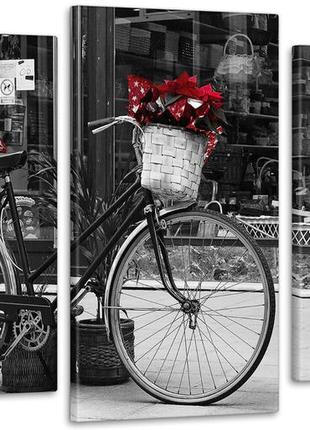 Модульная картина велосипед и цветы art-105_3 с лаковым покрытием
