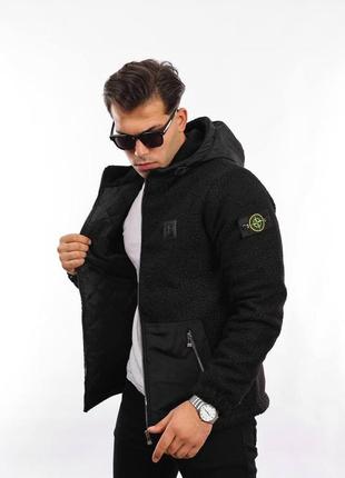 Мужская демисезонная куртка-ветровка stone island черная плюш