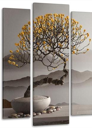 Модульна картина у вітальню/спальню дерево бонсай  lm019_5 з лаковим покриттям