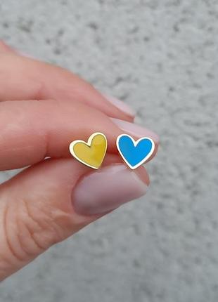 Патріотичні жовто-блакитні сережки сердечки xuping💙💛2 фото