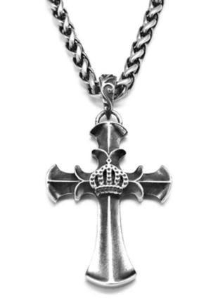 Ланцюжок з кулоном у вигляді давнього середньовічного сталевого хреста королівської родини - геральдична корона3 фото