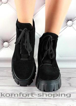 Зимние ботинки женские черные замшевые   к 13353 фото