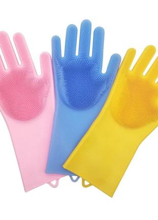 Рукавички зі щіткою для прибирання та миття посуду kitchen gloves 55115 фото
