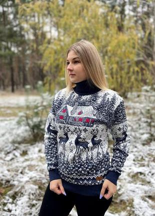Новорічний светр "домік" з горлом (+ великі розміри)