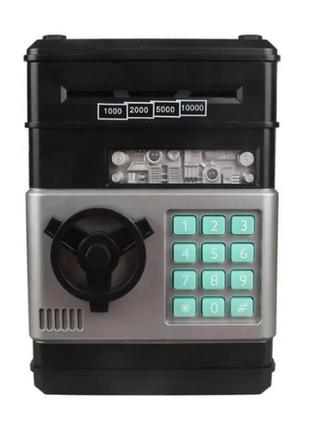 Скарбничка дитячий сейф з кодовим замком і купюропріємником для паперових грошей і монет чорний
