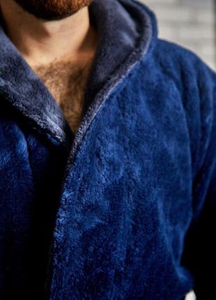 Чоловічий махровий халат довгий tomiko темно-синій/сірий8 фото