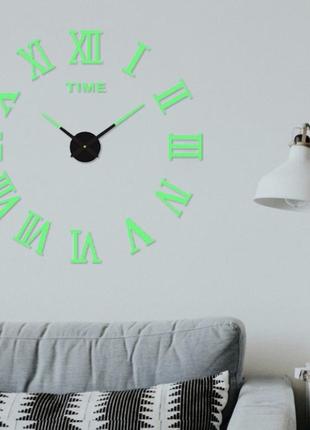 Годинник на стіну 3д люмінісцентні (світятся в темноті), римські,  салатові, оригінальний годинник для декору, діаметр 40 см6 фото