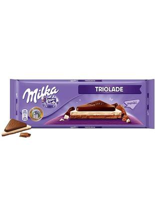 Шоколад milka triolade три різновиди шоколаду (тріоладе), 280 г, швейцарія, три різновиди шоколаду