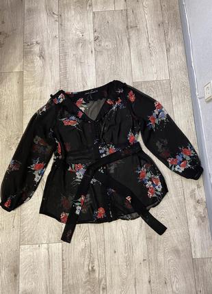 Новая прозрачная черная блуза цветочный принт next размер 50-52-541 фото